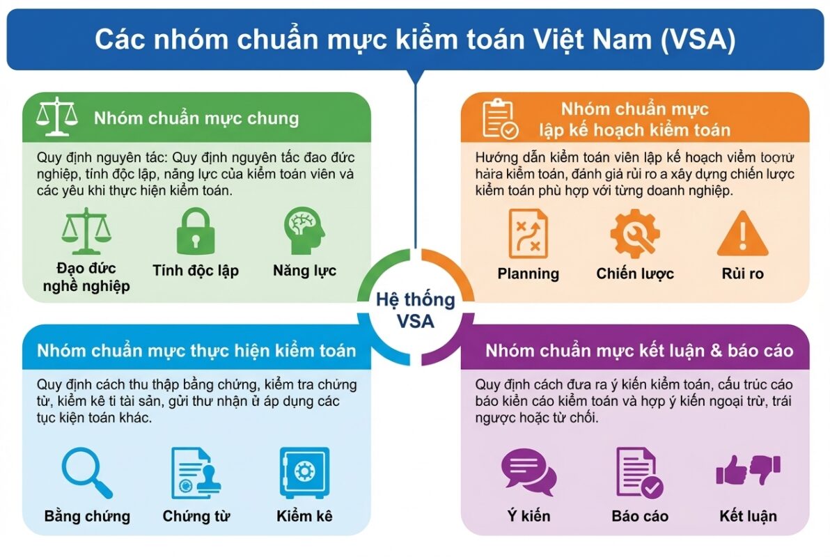 Phân loại các nhóm Chuẩn mực Kiểm toán Việt Nam phổ biến và chức năng của từng