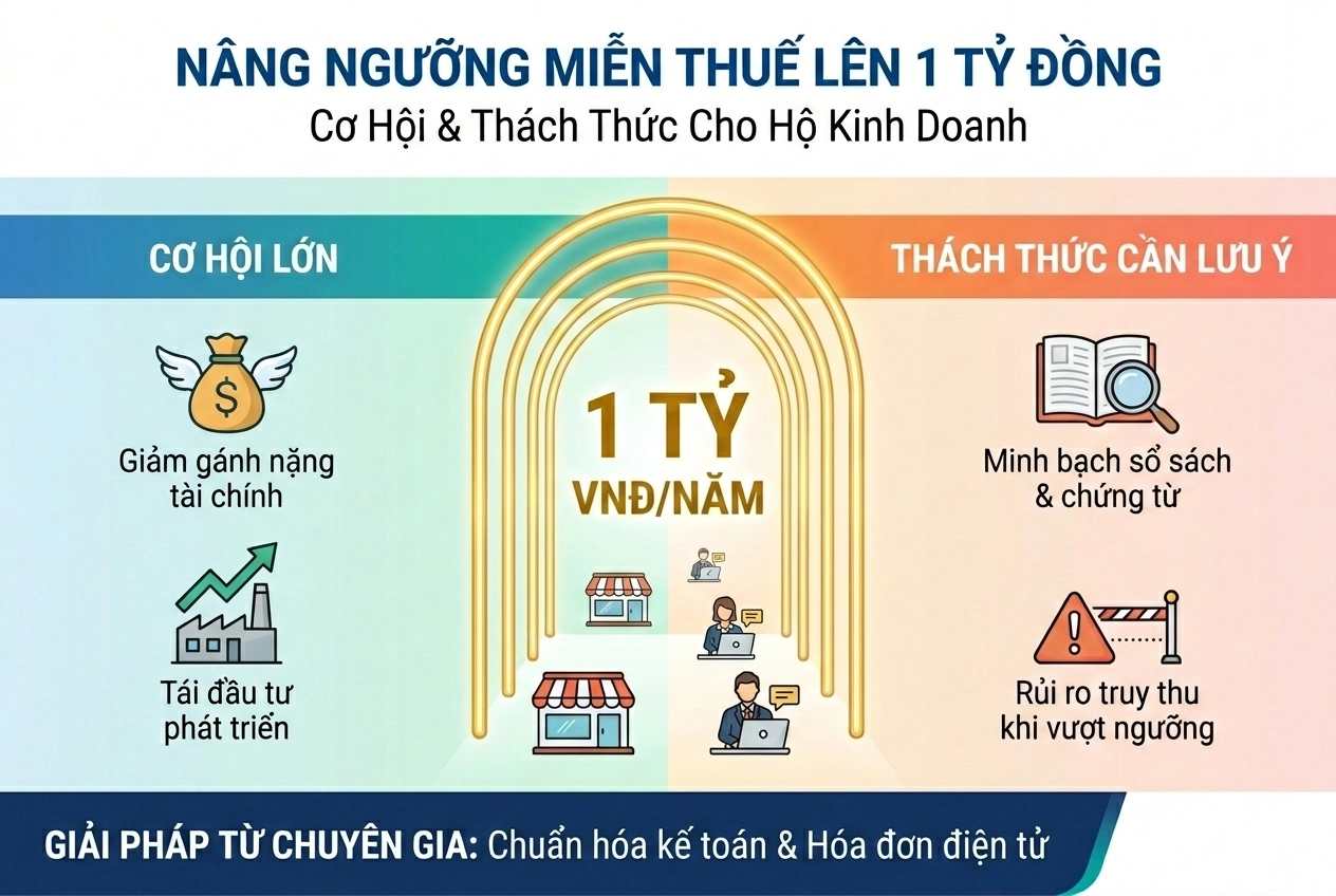 Đề xuất nâng ngưỡng miễn thuế lên 1 tỷ đồng: Cơ hội và thách thức cho hộ kinh doanh