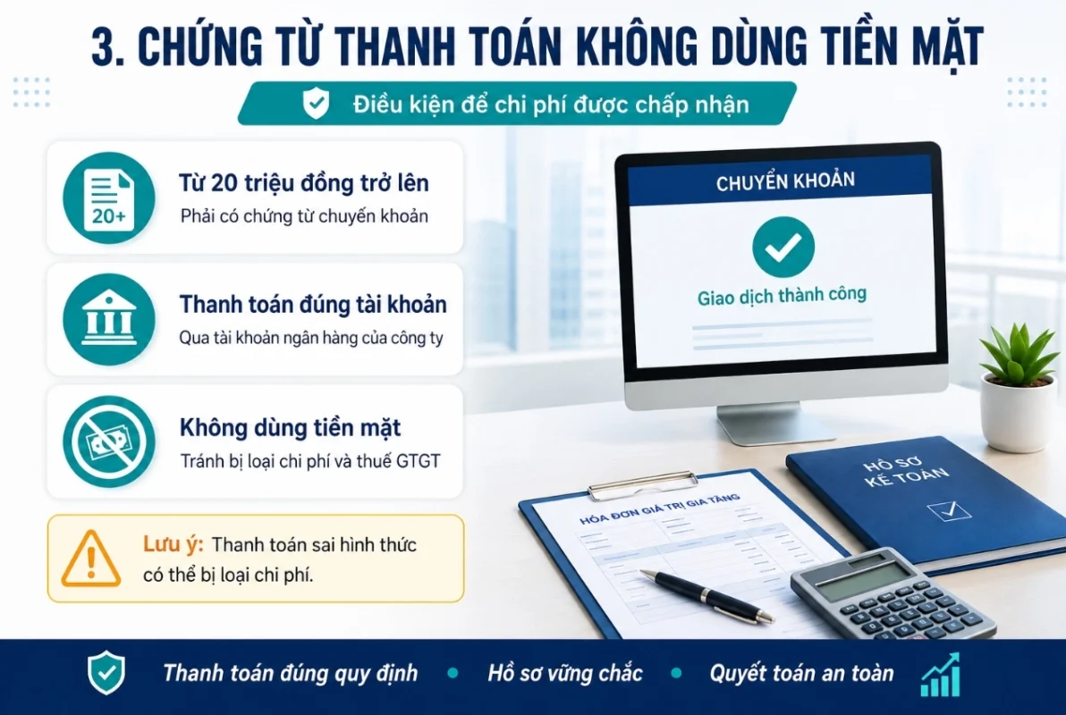 Chứng từ thanh toán không dùng tiền mặt đúng quy định cho hóa đơn từ 20 triệu đồng trở lên