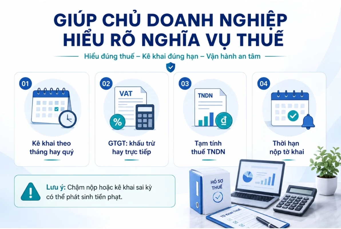 Giúp chủ doanh nghiệp hiểu rõ nghĩa vụ thuế để kê khai đúng hạn và tránh bị phạt