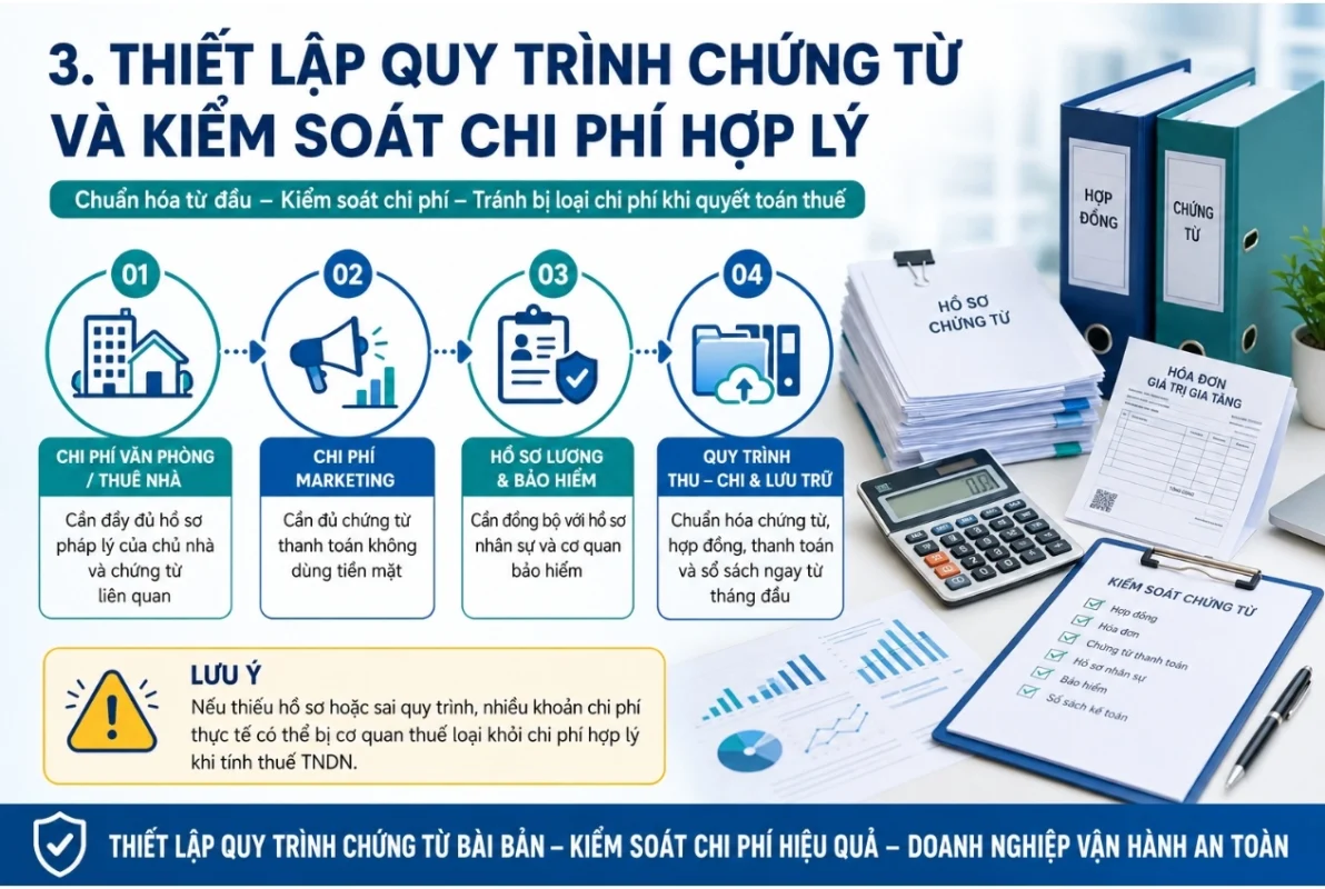 Thiết lập quy trình chứng từ và kiểm soát chi phí hợp lý cho doanh nghiệp mới thành lập