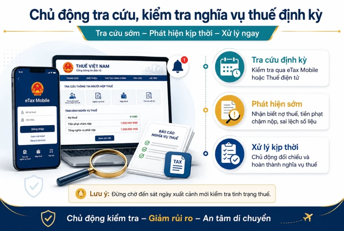 Chủ động tra cứu và kiểm tra nghĩa vụ thuế định kỳ để tránh bị tạm hoãn xuất cảnh